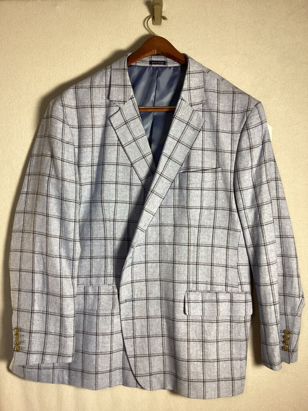 Stafford Windowpane Sport Coat Mens Dusty Blue 52R Classic Fit Blazer Jacket